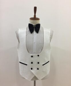 Demarquez-vous Black + White 3 Pieces velvet lapel wedding Tuxedo